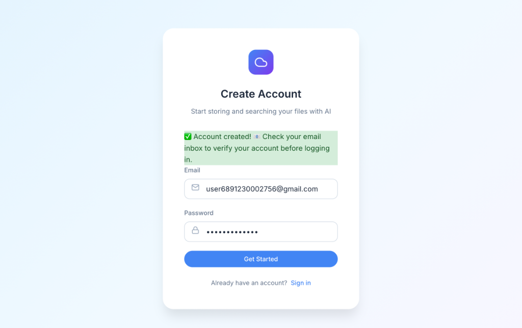 User registration interface
