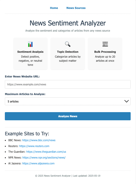 News Analyzer Landing Page